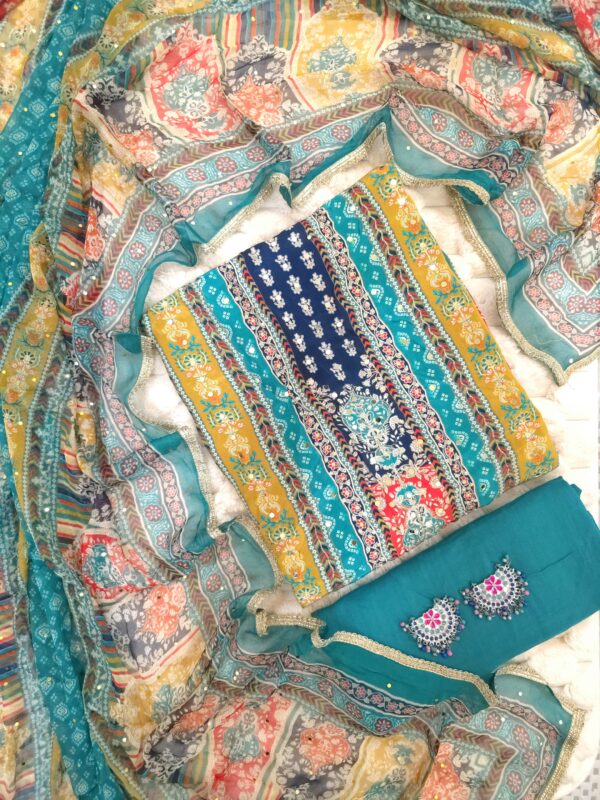 Premium Crepe Pakistani Suit with mirror work & digital print