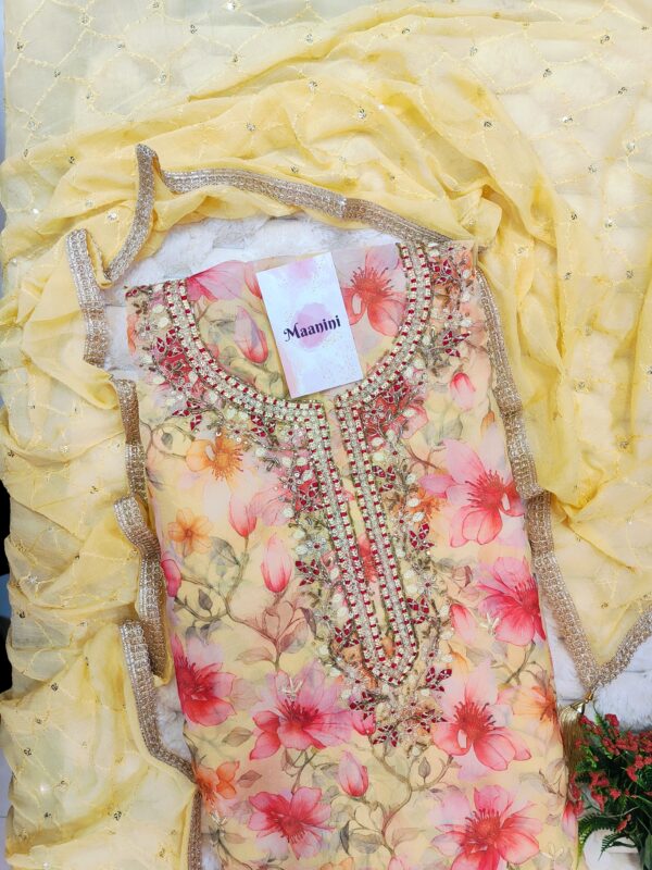 Pure Organza suit with zaari work digital flower print - Image 3
