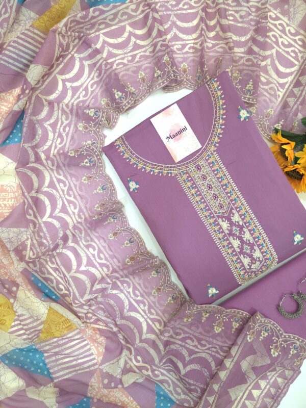 Pure Jam Cotton Suit with Fancy Embroidery & Multi Color Embroidery Dupatta