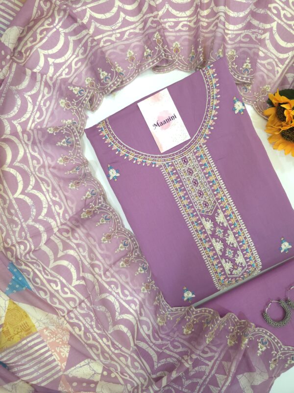 Pure Jam Cotton Suit with Fancy Embroidery & Multi Color Embroidery Dupatta - Image 4