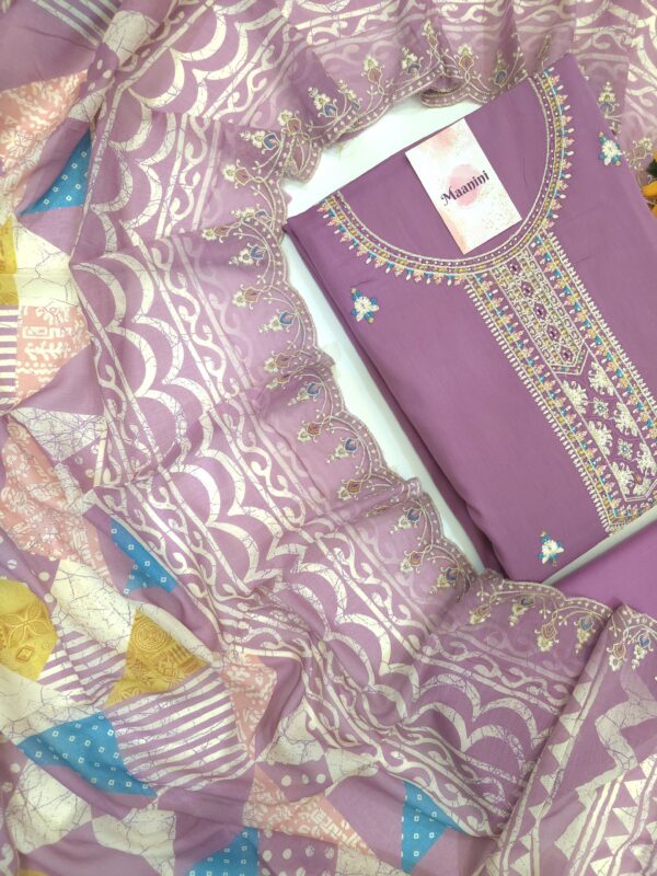 Pure Jam Cotton Suit with Fancy Embroidery & Multi Color Embroidery Dupatta - Image 3