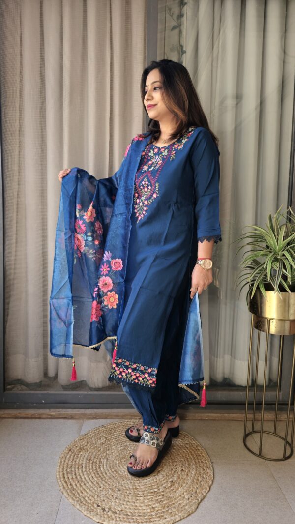 Readymade Silk Cotton suit with Afghani Pants & Digital print Dupatta - Image 2