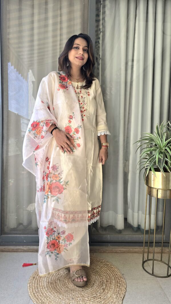 Readymade Silk Cotton suit with Afghani Pants & Digital print Dupatta - Image 2