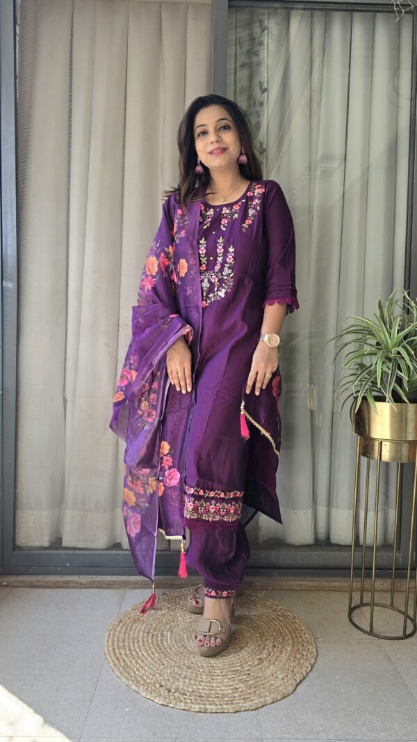 Readymade Silk Cotton suit with Afghani Pants & Digital print Dupatta - Image 3