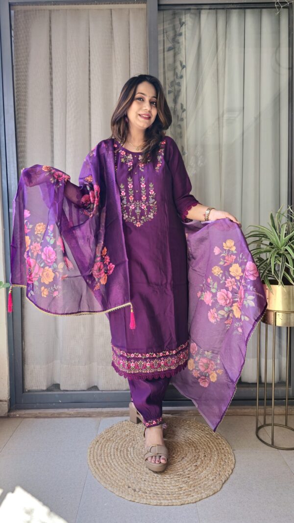 Readymade Silk Cotton suit with Afghani Pants & Digital print Dupatta - Image 2