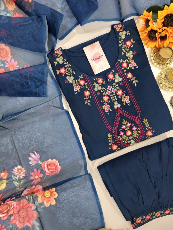 Readymade Silk Cotton suit with Afghani Pants & Digital print Dupatta