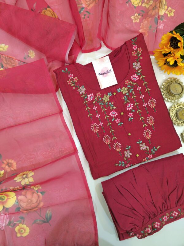 Readymade Silk Cotton suit with Afghani Pants & Digital print Dupatta
