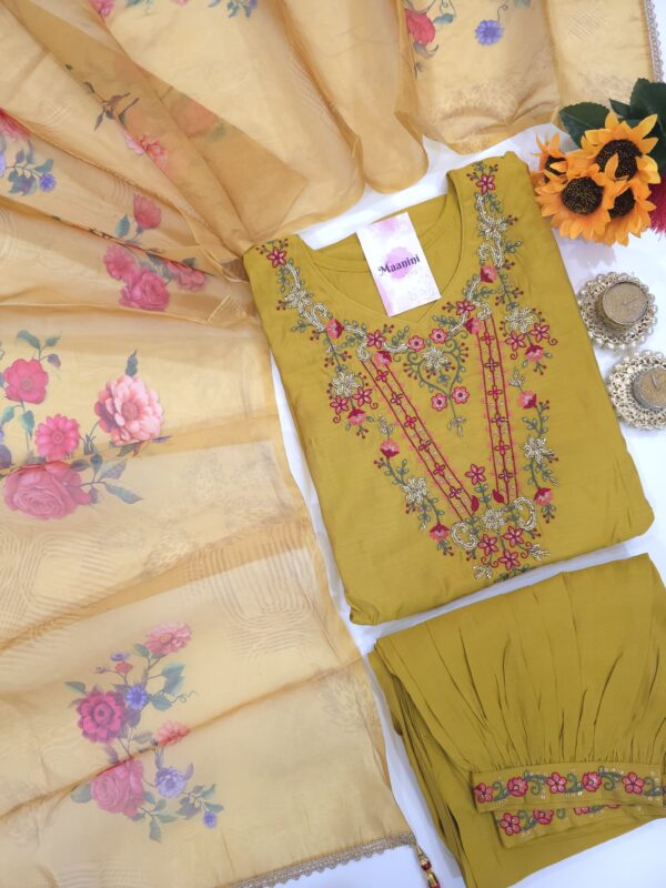 Readymade Silk Cotton suit with Afghani Pants & Digital print Dupatta