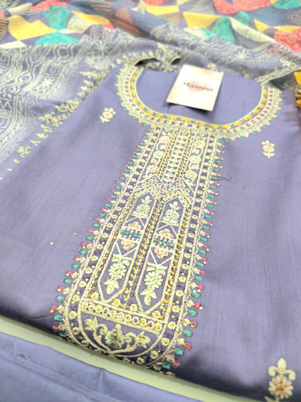 Pure Jam Cotton Suit with Embroidery Work & Multi Color Embroidery Dupatta - Image 3